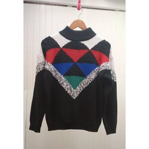1980s vintage color block knit sweater size large